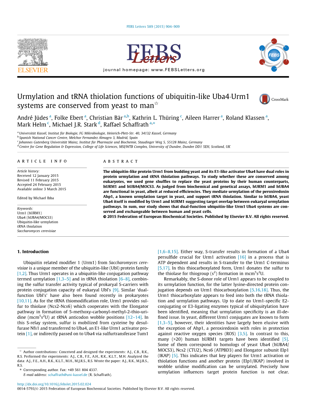 Urmylation and Trna Thiolation Functions of Ubiquitinlike Uba4urm1