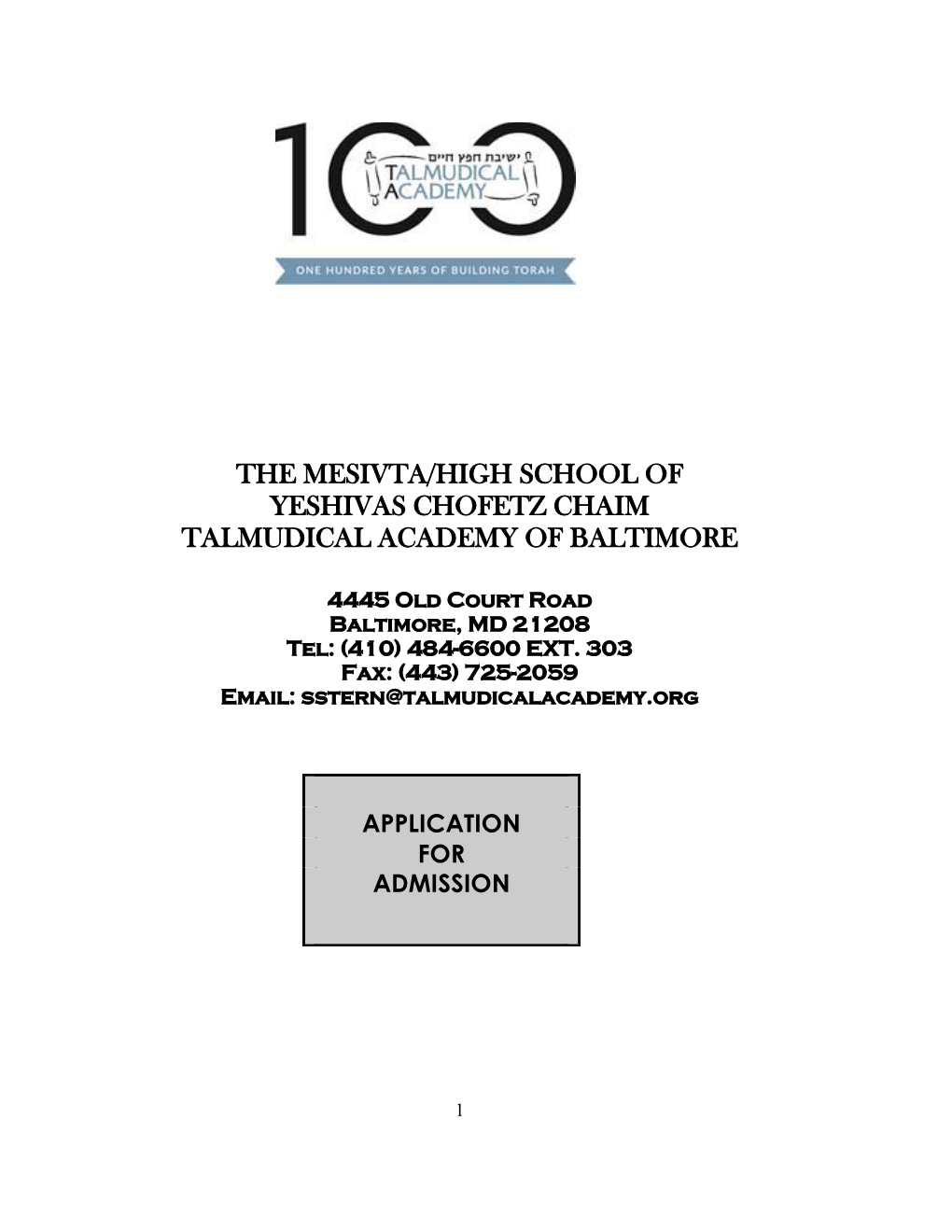 The Mesivta/High School of Yeshivas Chofetz Chaim Talmudical Academy of Baltimore