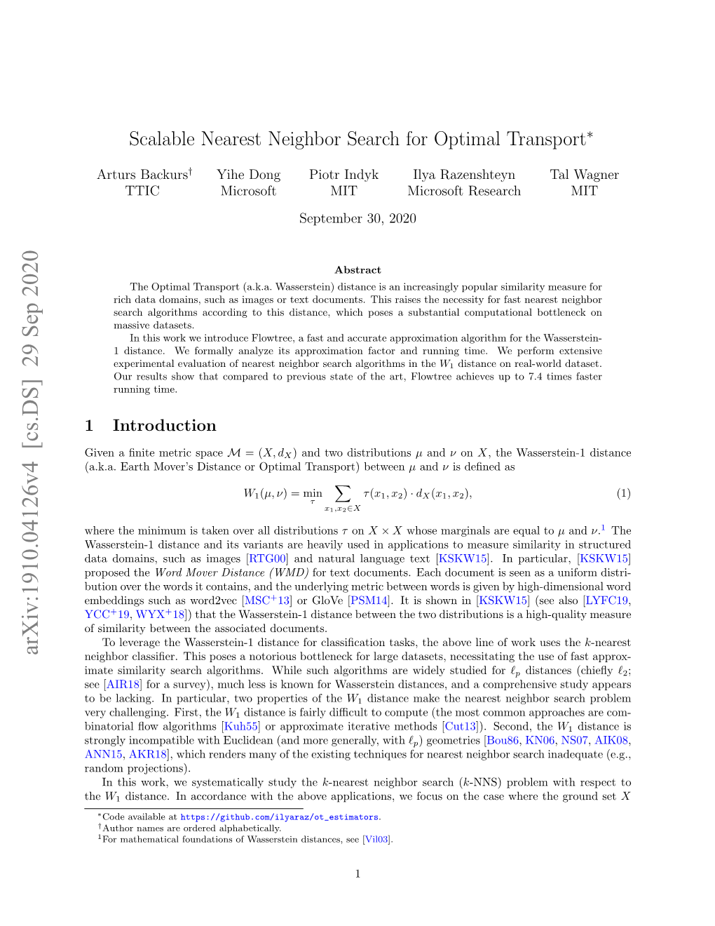Scalable Nearest Neighbor Search for Optimal Transport∗
