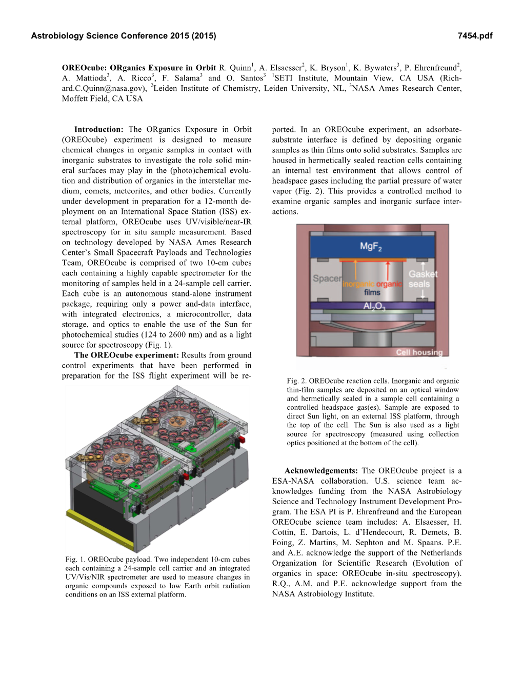 Oreocube: Organics Exposure in Orbit R