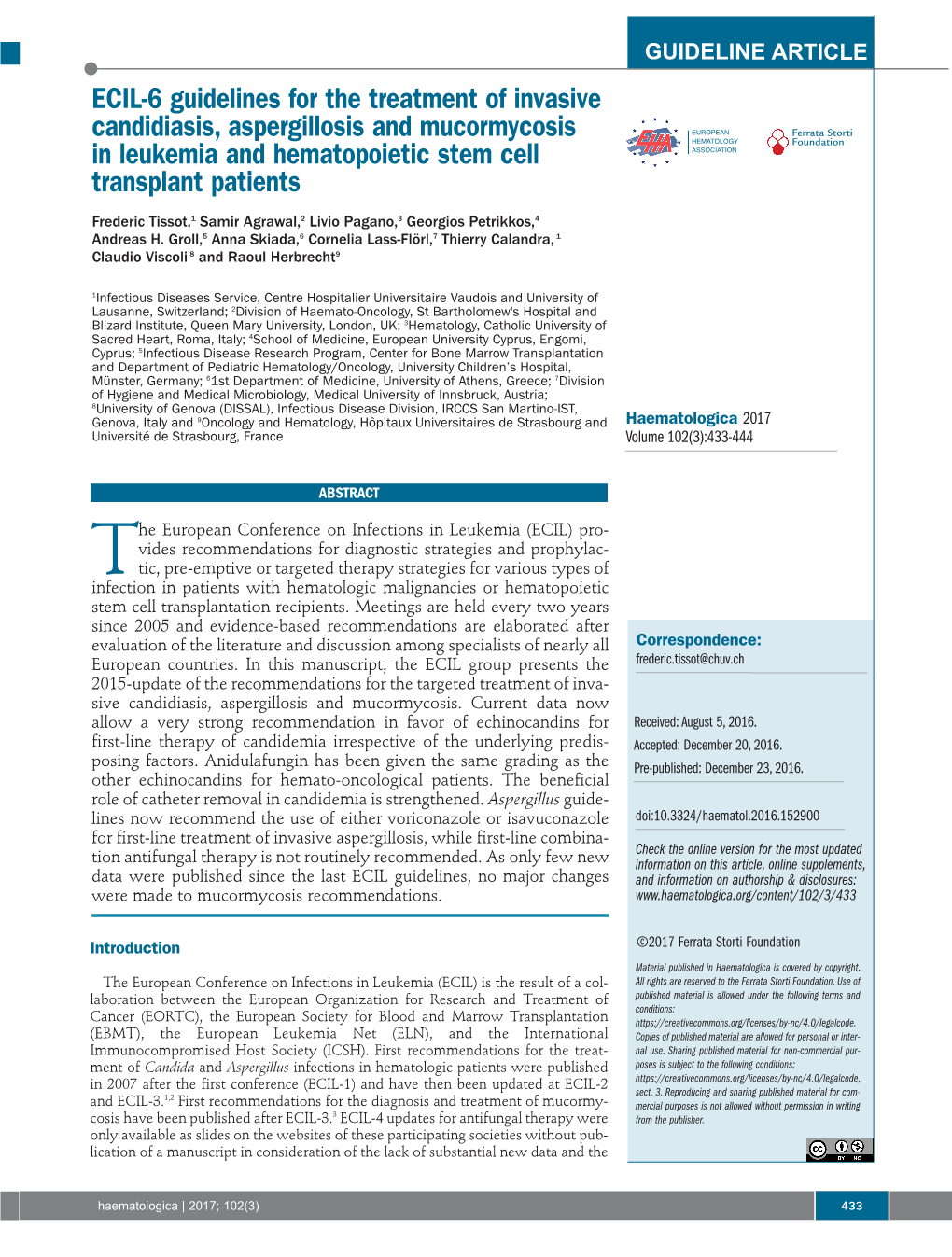 ECIL-6 Guidelines for the Treatment of Invasive Candidiasis, Aspergillosis