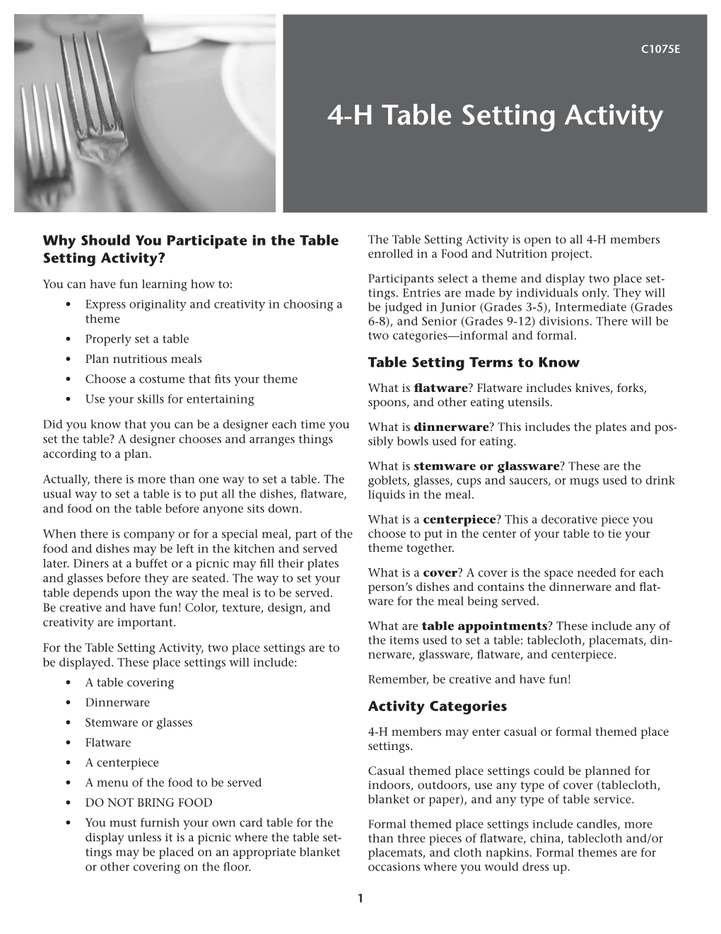 4-H Table Setting Activity