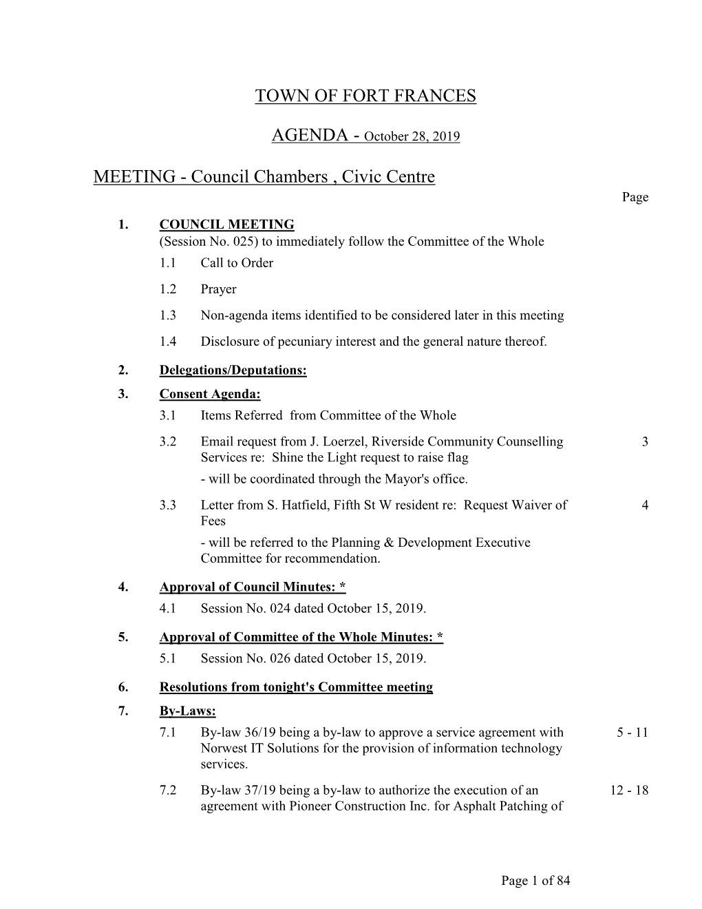 Regular Council Meeting - 28 Oct 2019