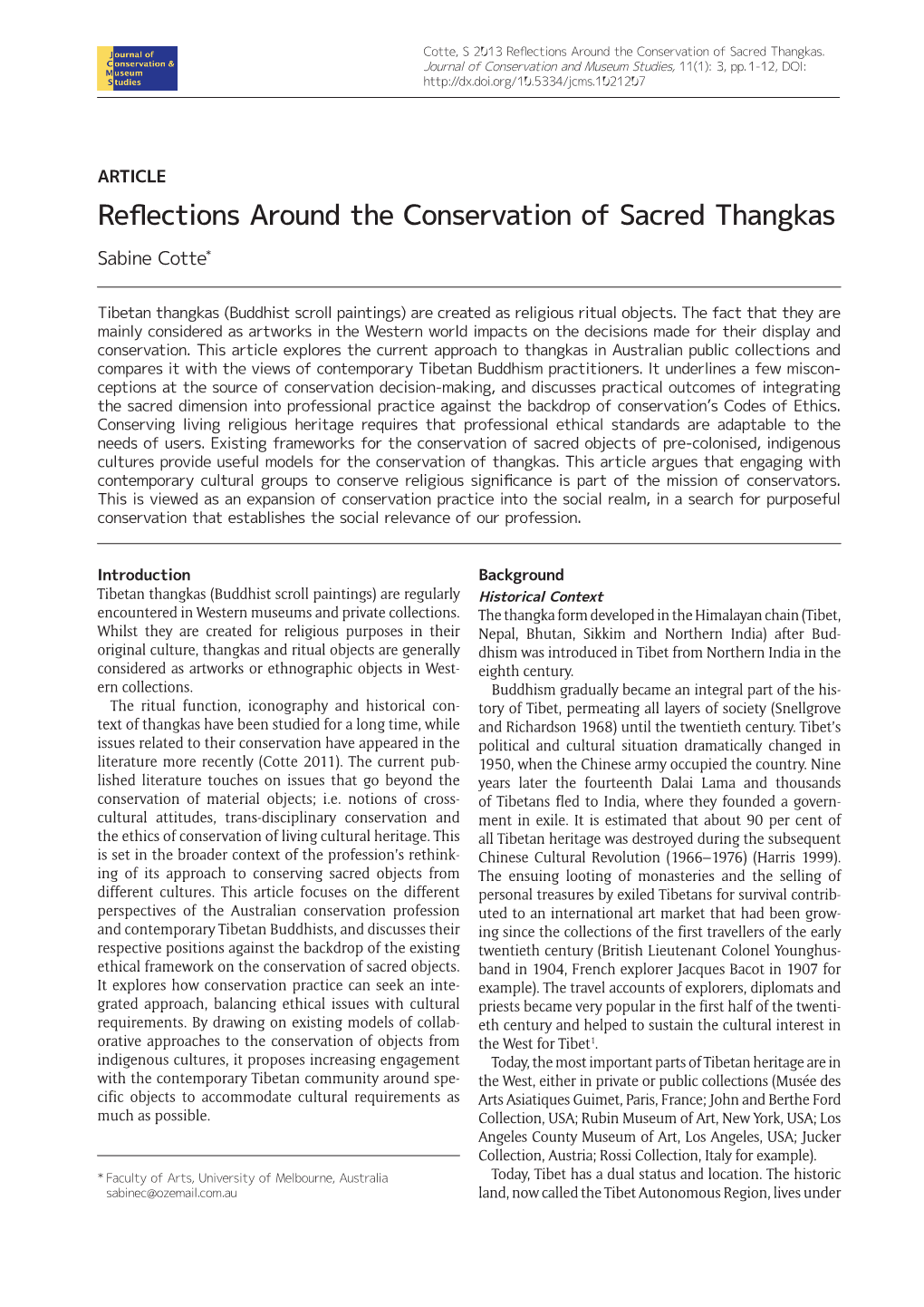 Reflections Around the Conservation of Sacred Thangkas