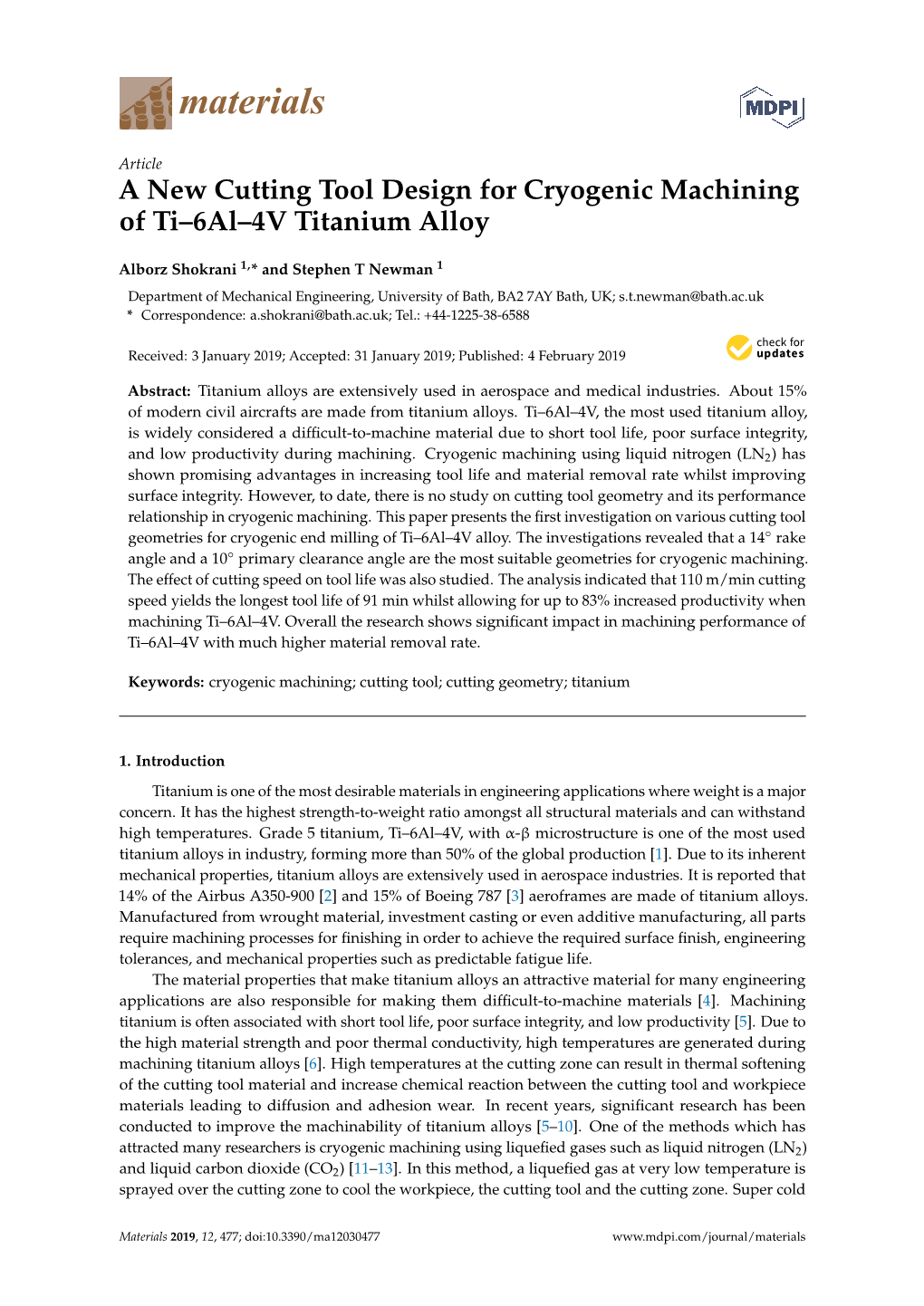 A New Cutting Tool Design for Cryogenic Machining of Ti–6Al–4V Titanium Alloy