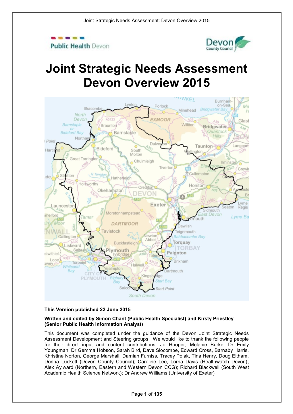 Joint Strategic Needs Assessment Devon Overview 2015