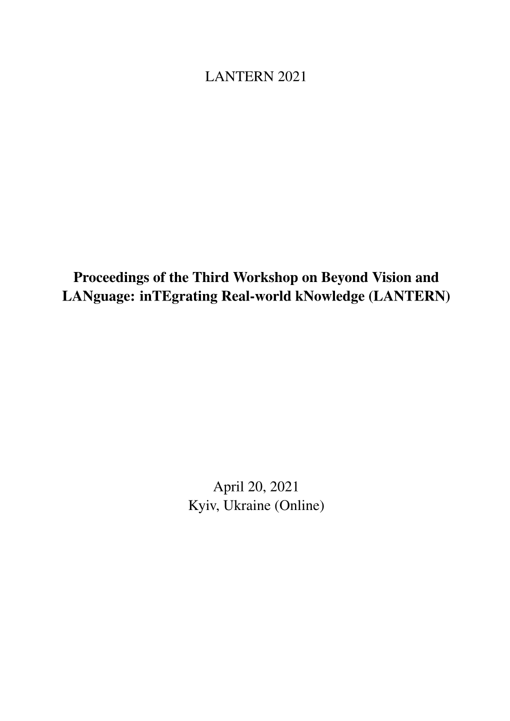 LANTERN 2021 Proceedings of the Third Workshop on Beyond Vision