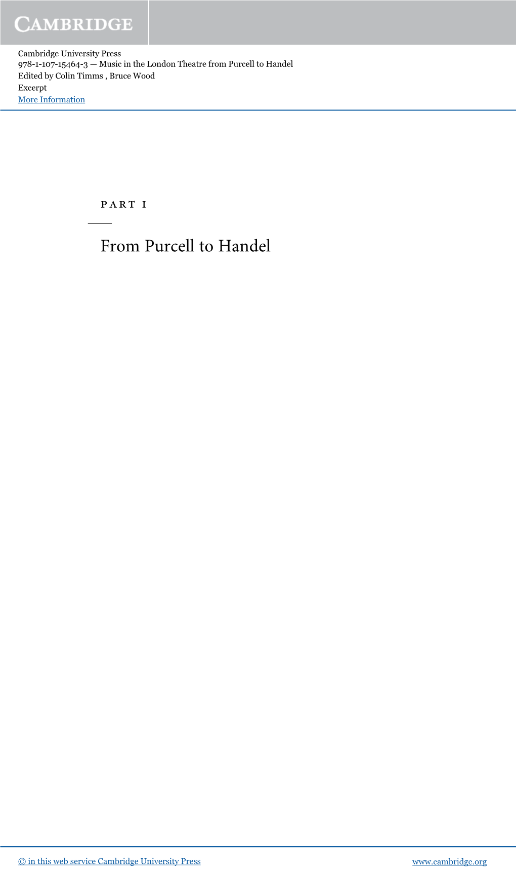 From Purcell to Handel Edited by Colin Timms , Bruce Wood Excerpt More Information