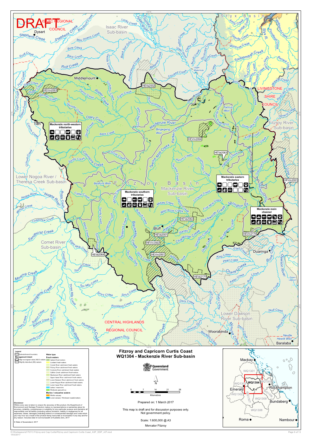 Mackenzie River Sub-Basin ! High Ecological Value (HEV) Waters Upland Fresh Waters Mackay ! ! ! ! !