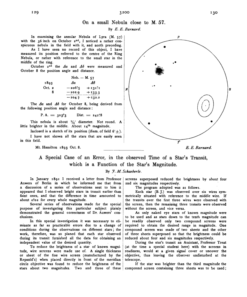 A Special Case of an Error, in the Observed Time of a Star's Transit