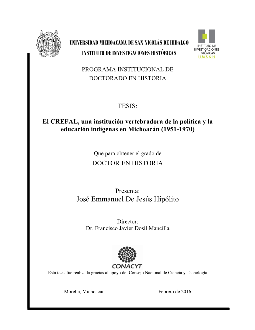 PROGRAMA INSTITUCIONAL DE DOCTORADO EN HISTORIA José