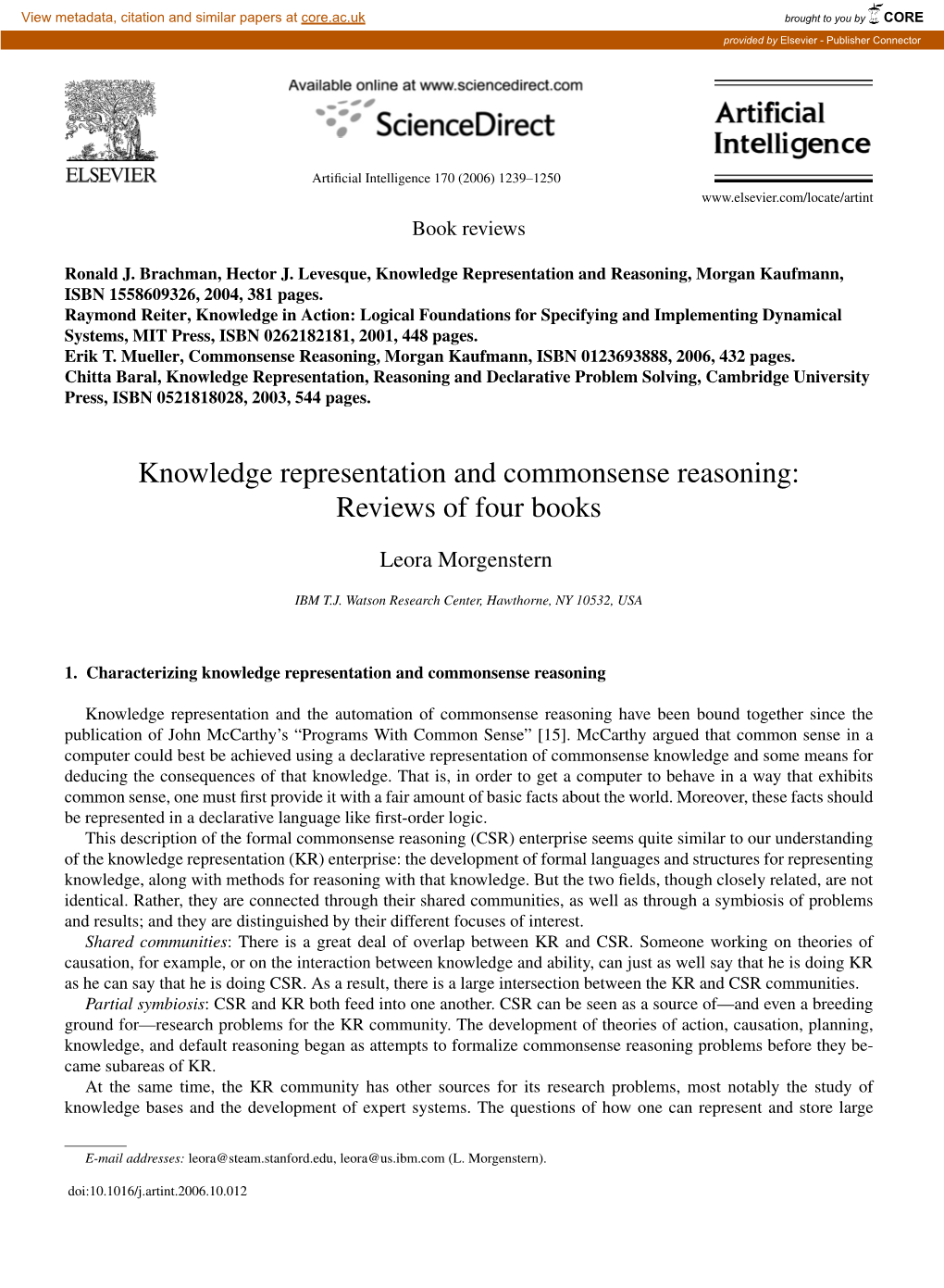 Knowledge Representation and Commonsense Reasoning: Reviews of Four Books