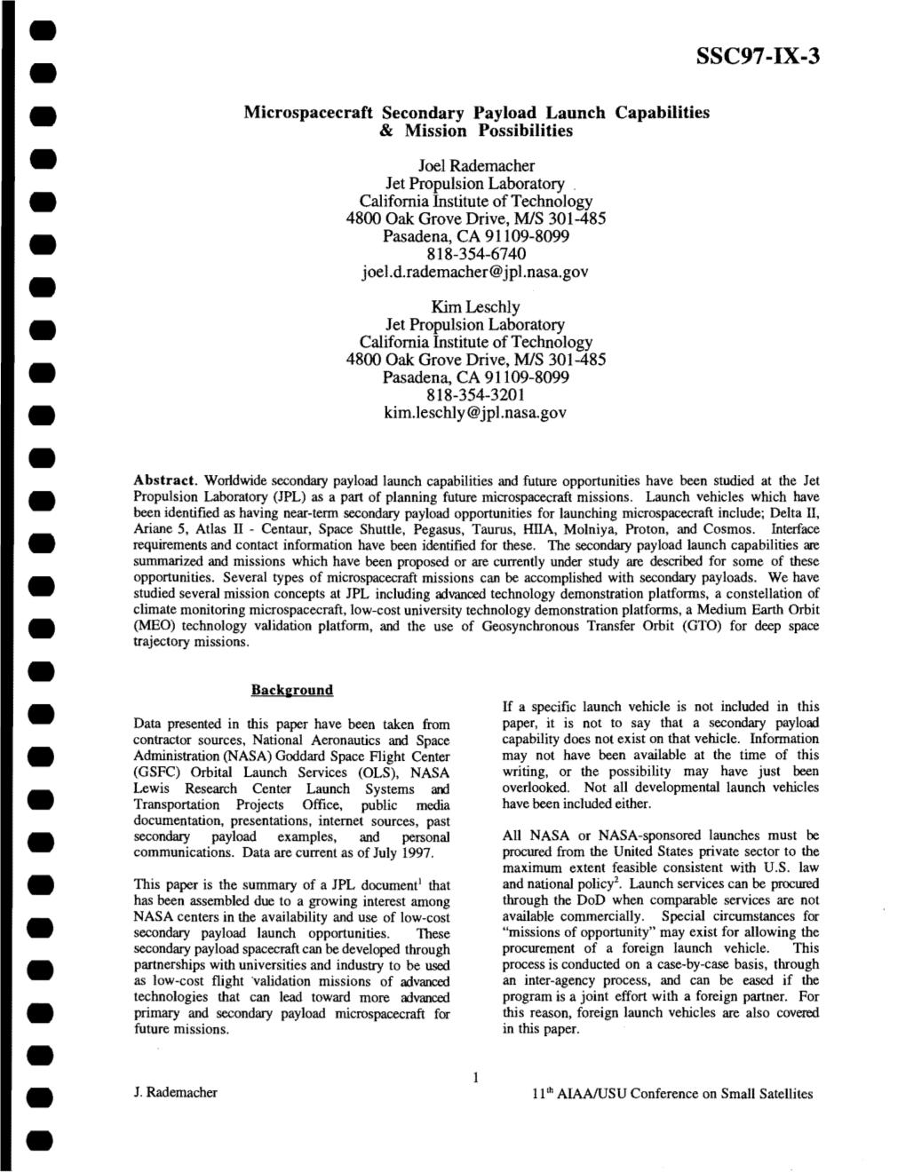 Microspacecraft Secondary Payload Launch