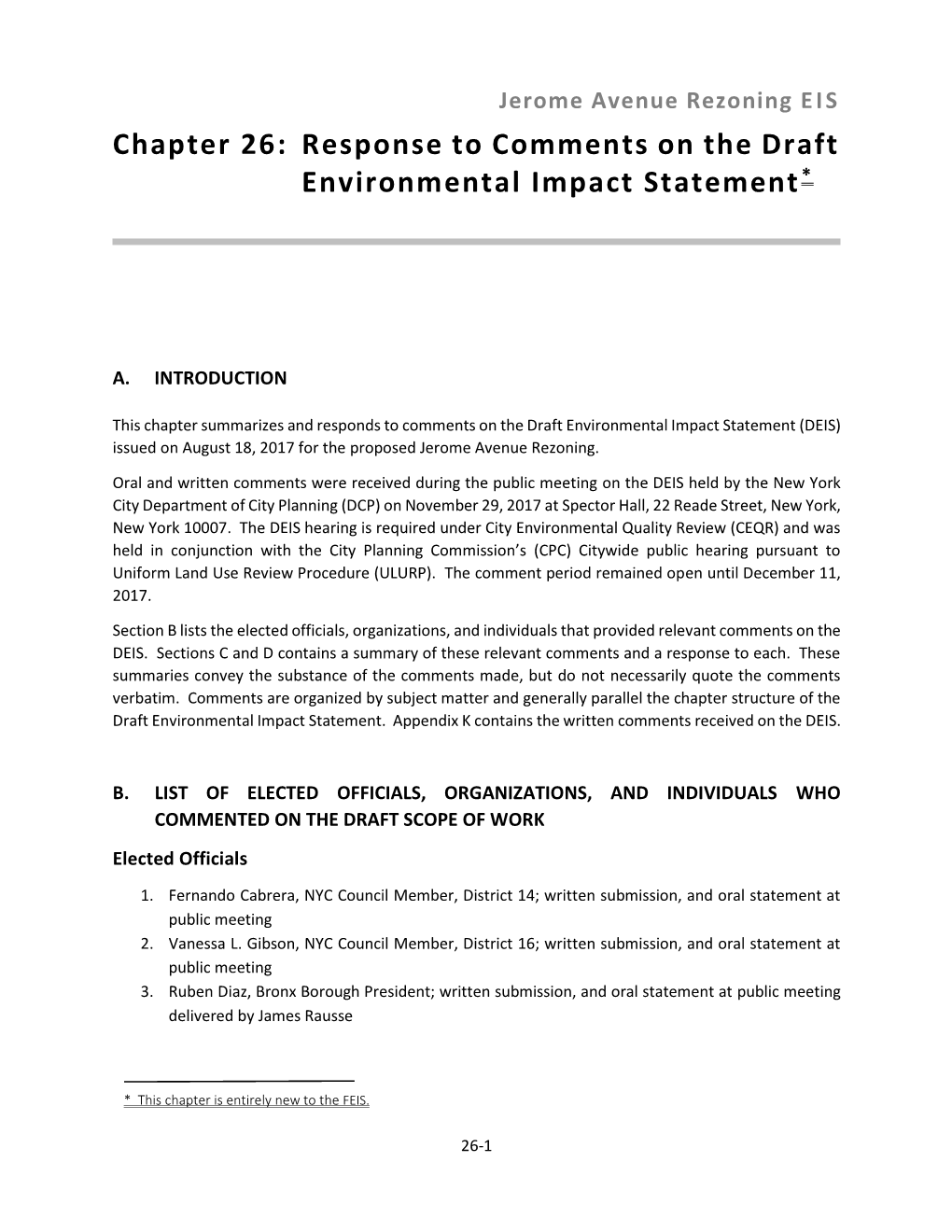 Chapter 26: Response to Comments on the Draft Environmental Impact Statement *