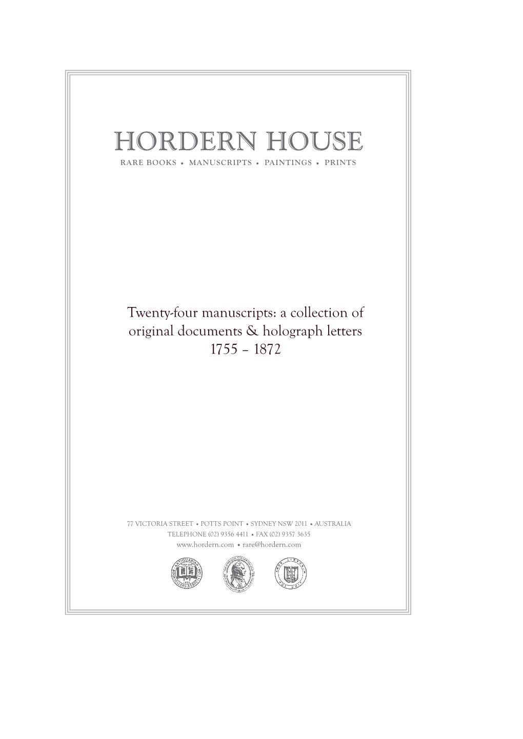Hordern House Rare Books • Manuscripts • Paintings • Prints