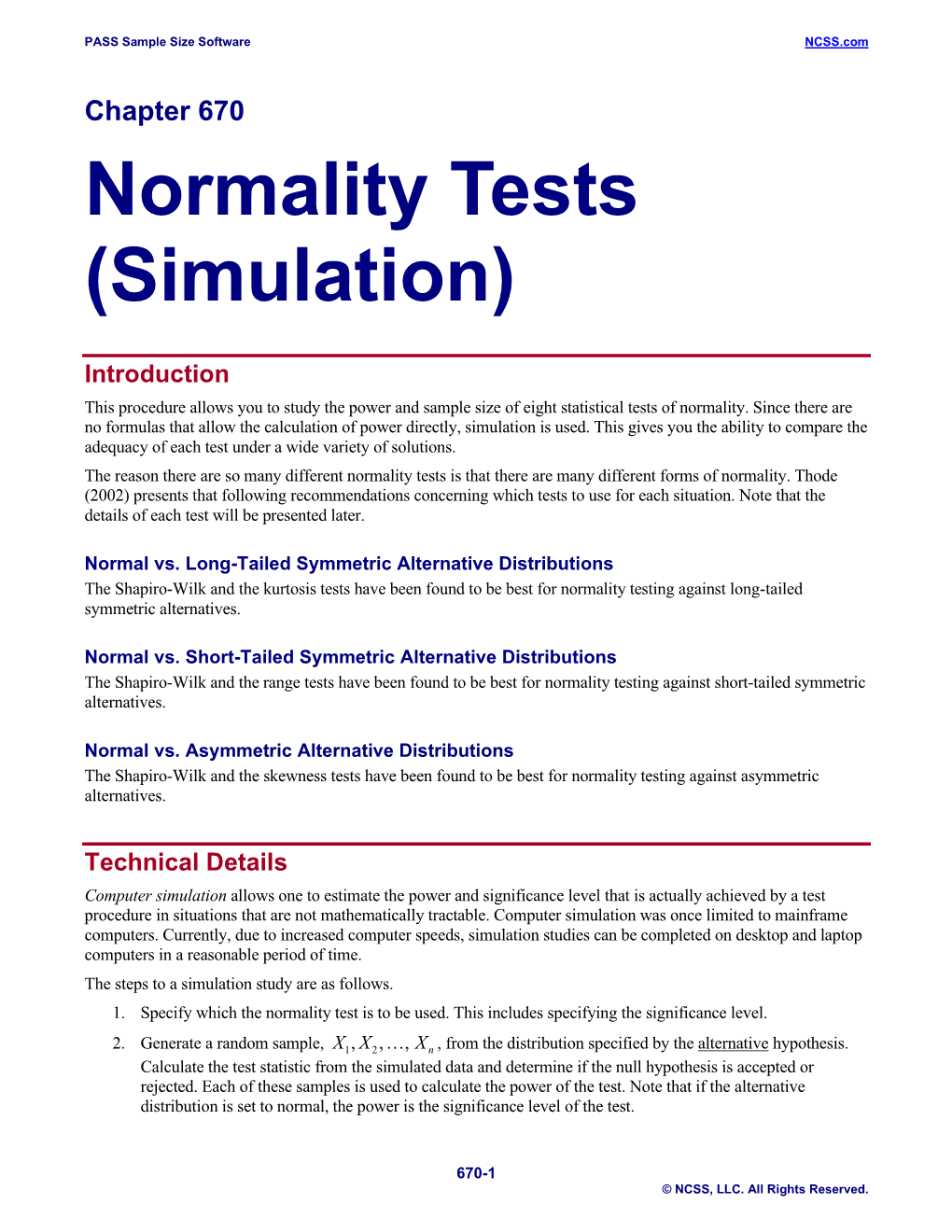 Normality Tests (Simulation)