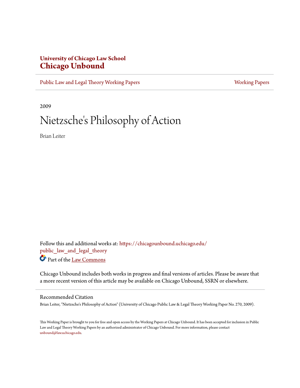 Nietzsche's Philosophy of Action Brian Leiter