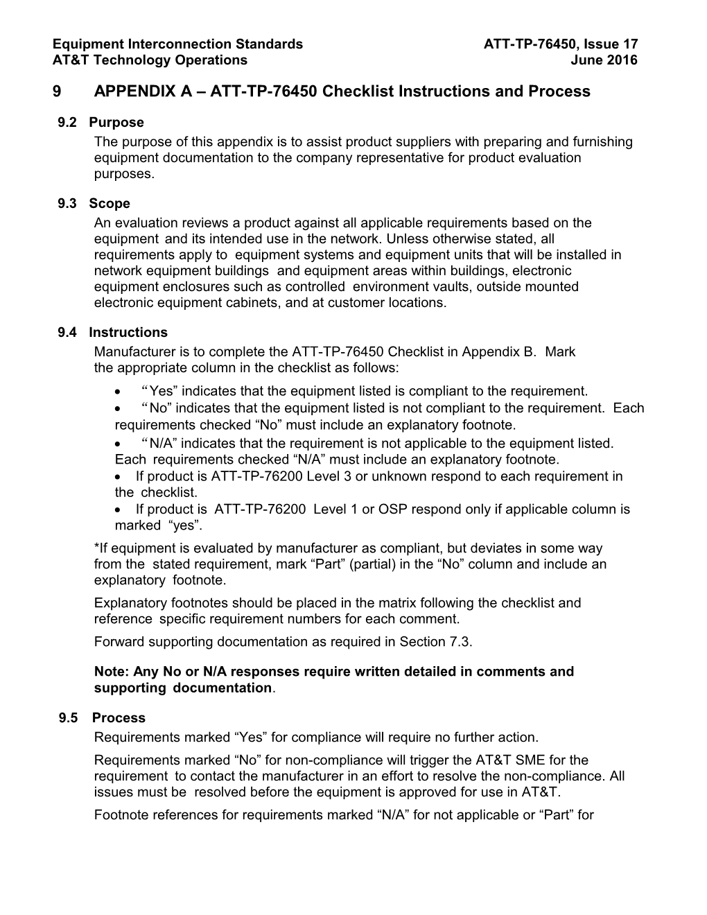 Equipment Interconnection Standards ATT-TP-76450, Issue 17