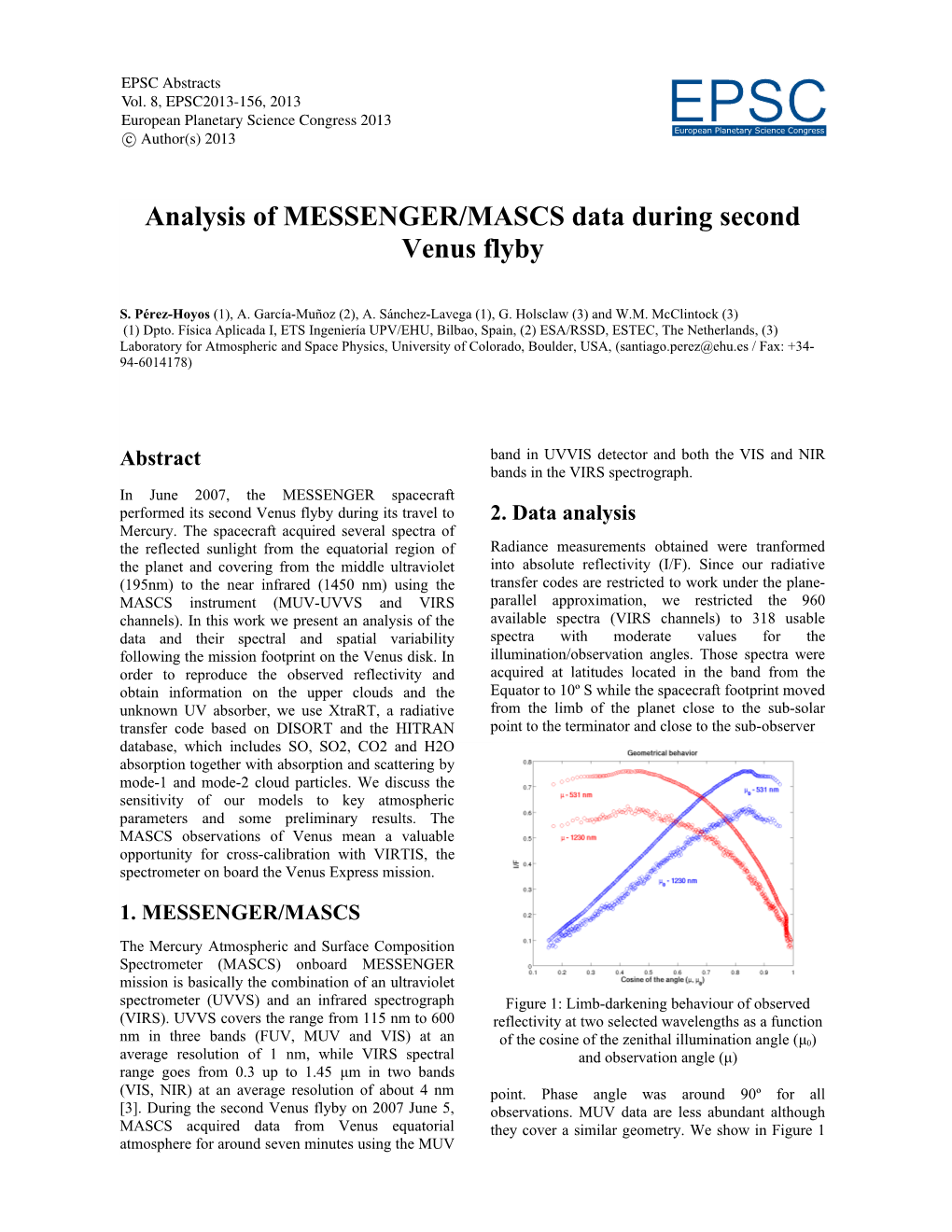 Analysis of MESSENGER/MASCS Data During Second Venus Flyby