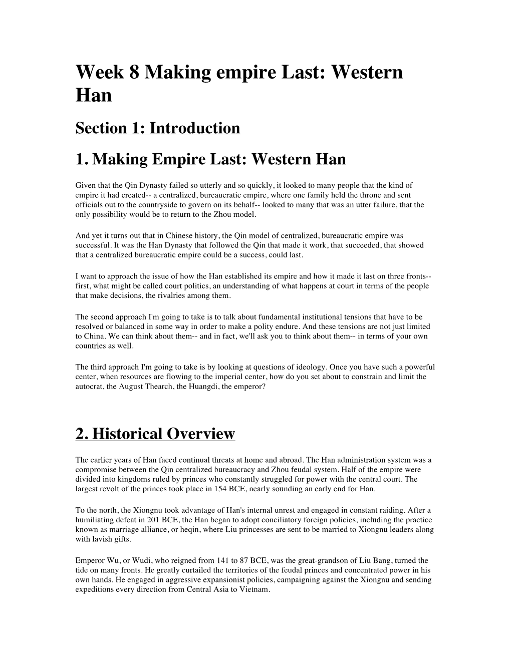 Western Han Section 1: Introduction