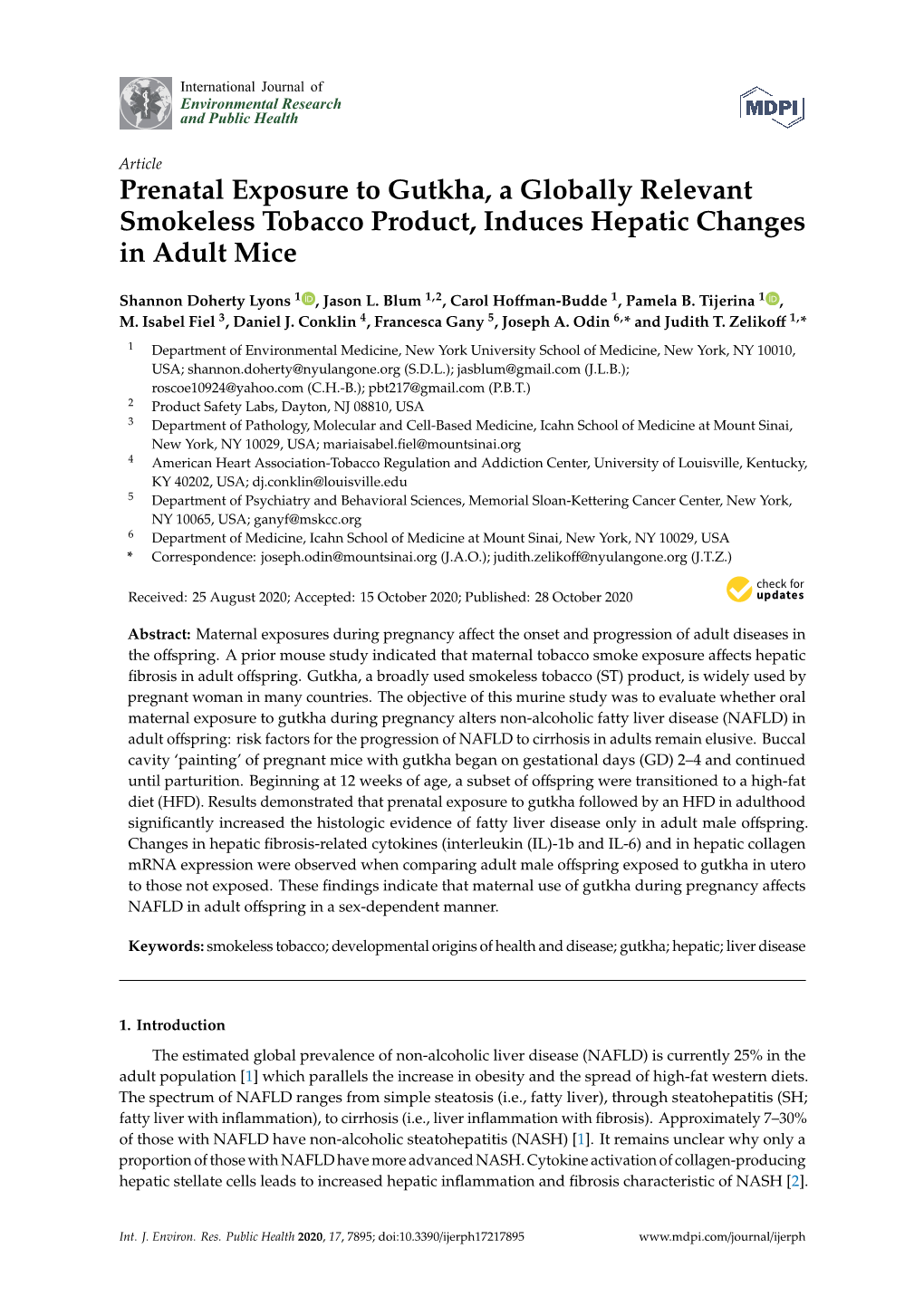 Prenatal Exposure to Gutkha, a Globally Relevant Smokeless Tobacco Product, Induces Hepatic Changes in Adult Mice