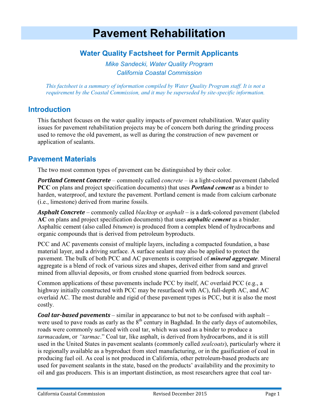 Pavement Rehabilitation Factsheet