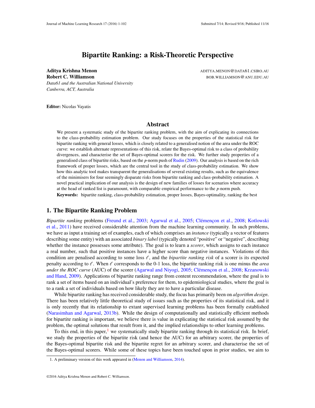 Bipartite Ranking: a Risk-Theoretic Perspective
