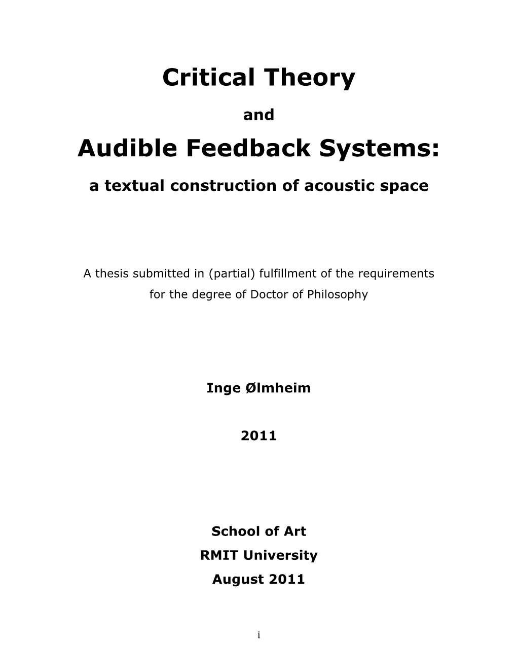 Critical Theory Audible Feedback Systems