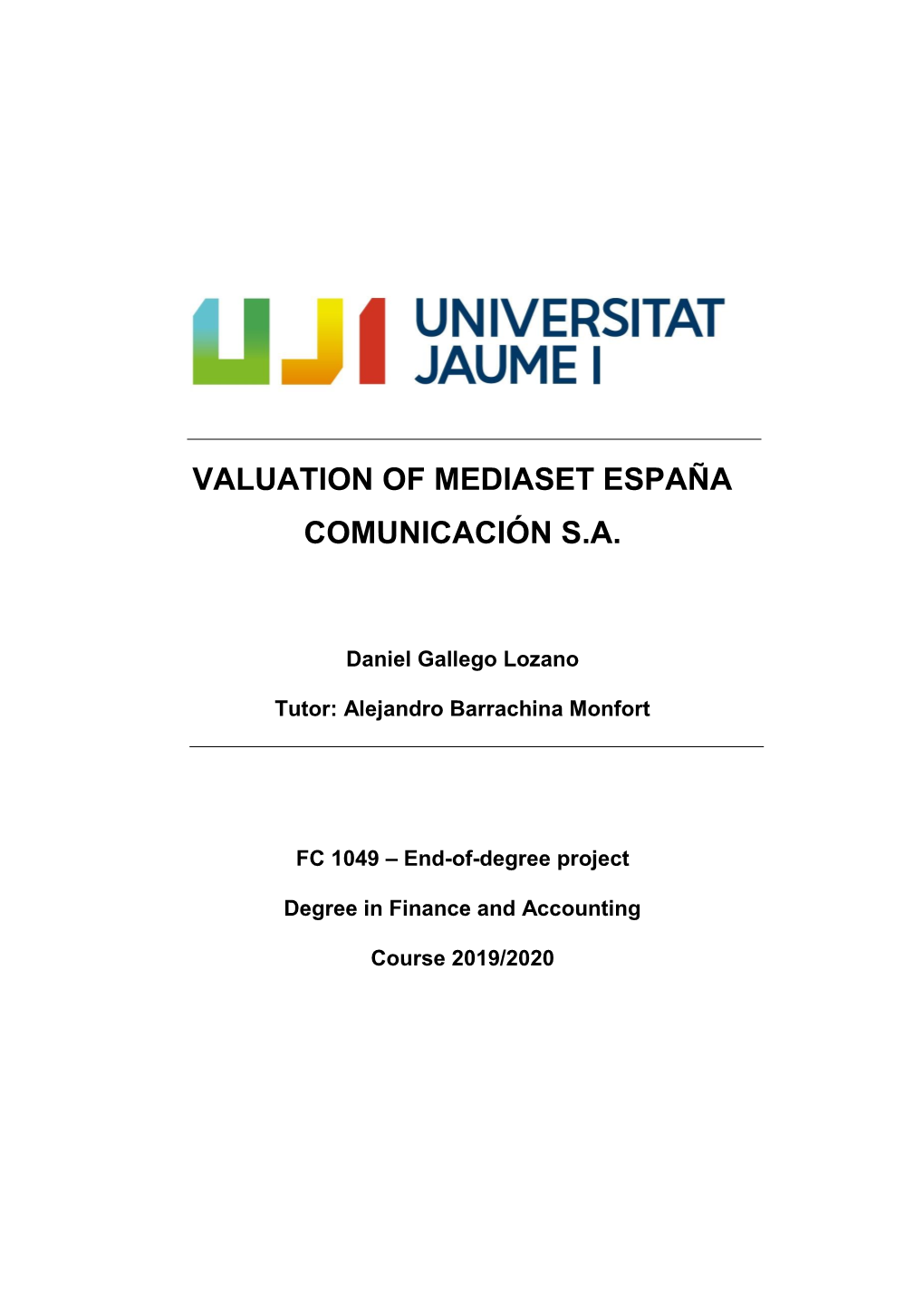 Valuation of Mediaset España Comunicación S.A