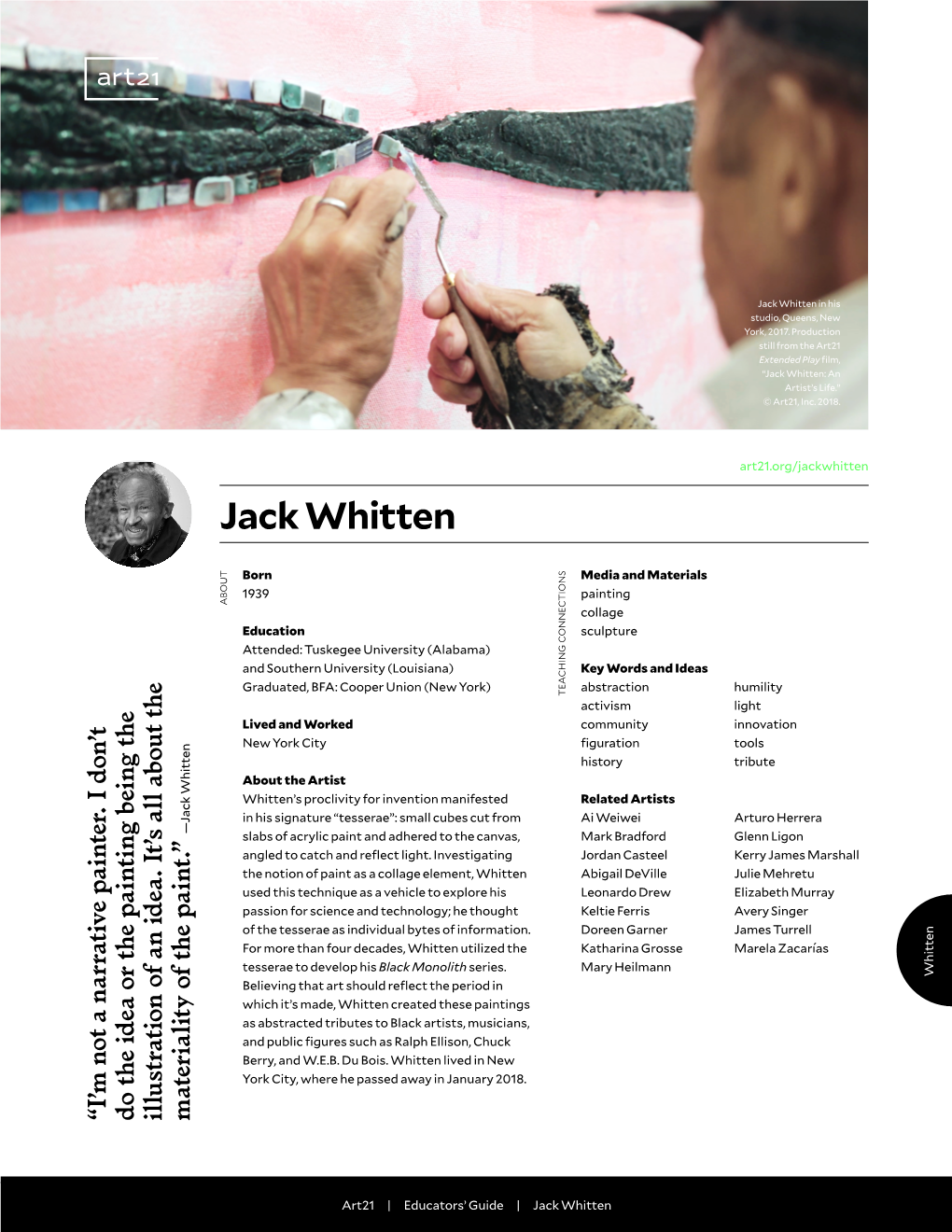 Jack Whitten in His Studio, Queens, New York, 2017