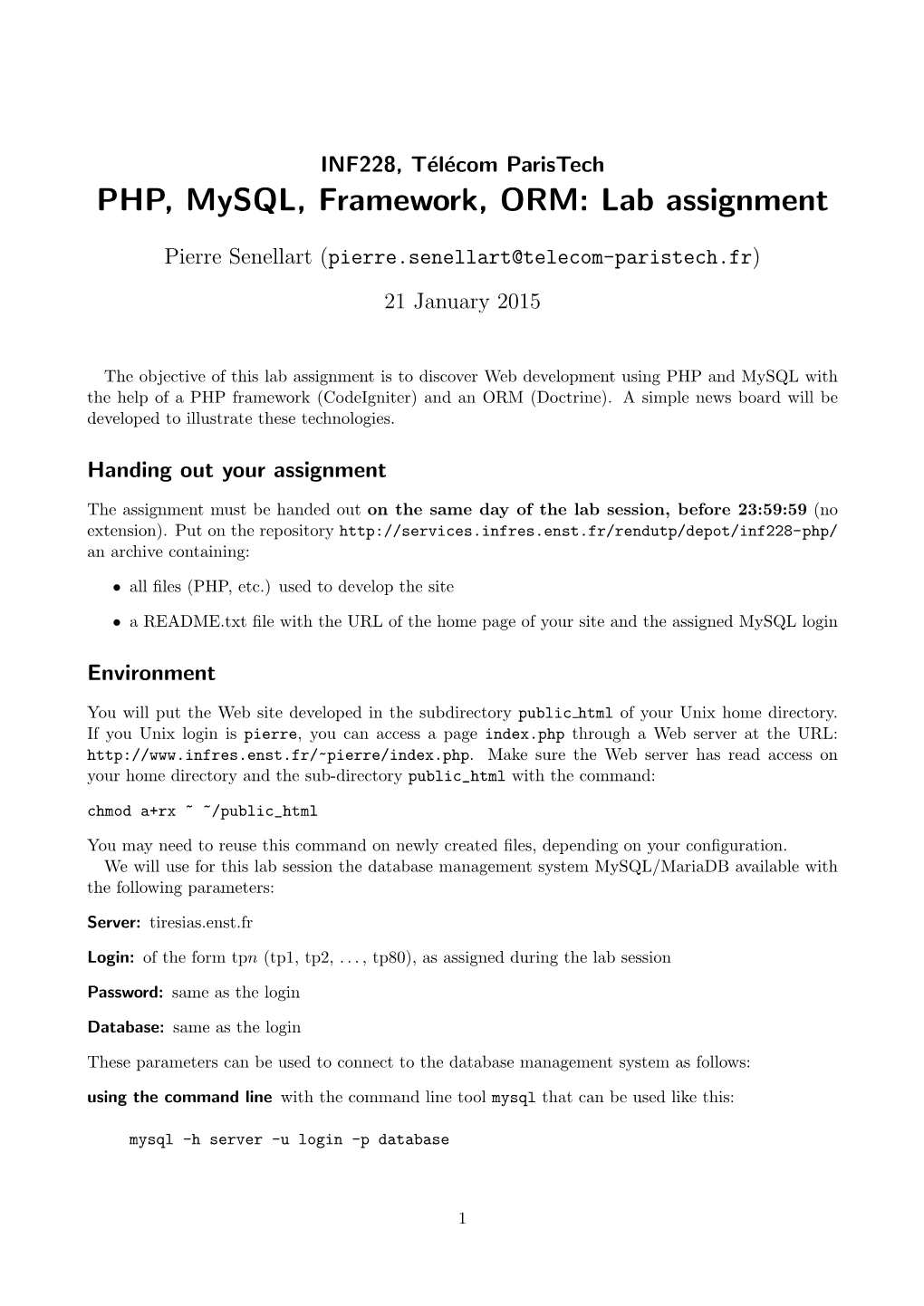 PHP, Mysql, Framework, ORM: Lab Assignment