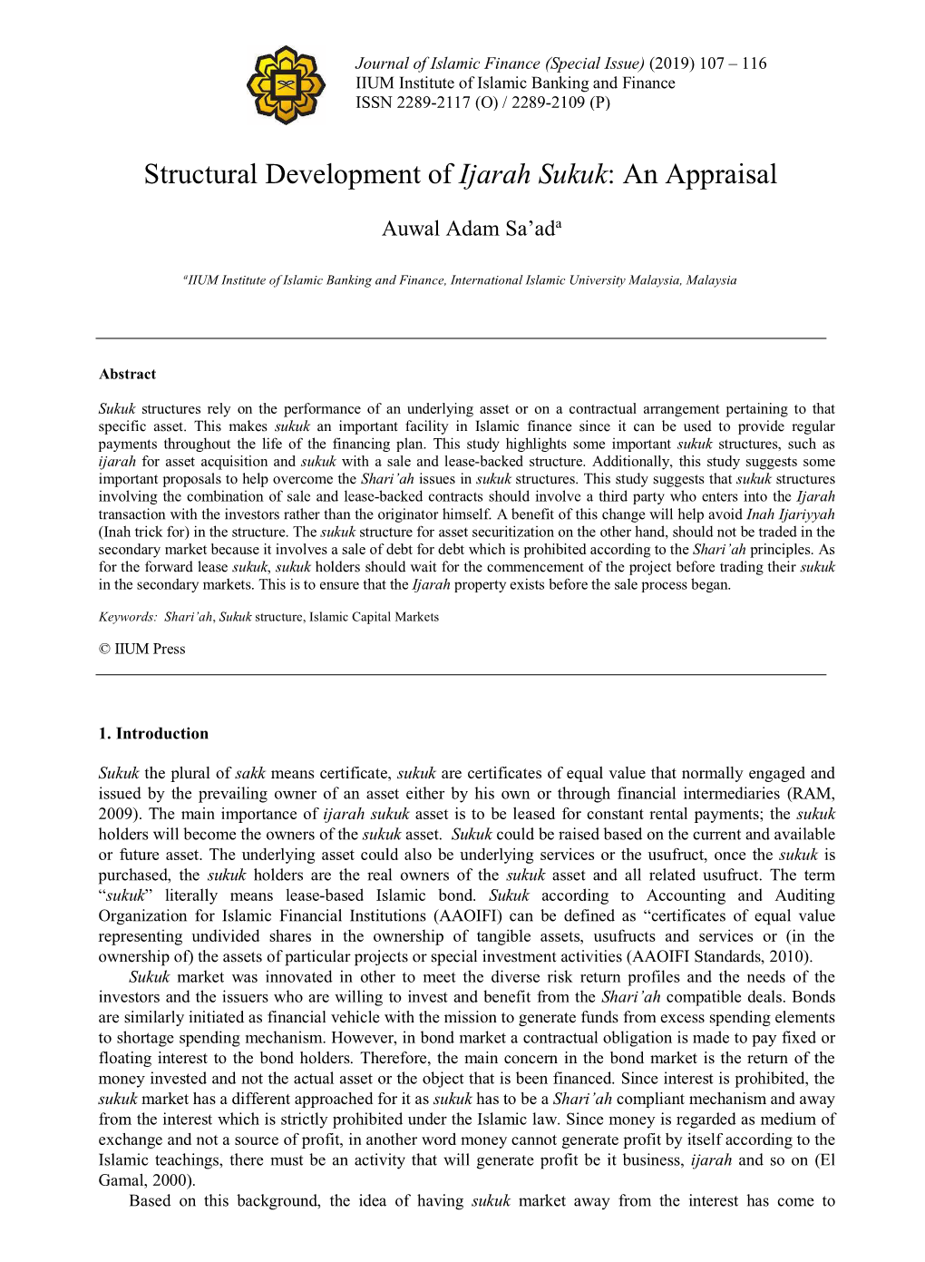 Structural Development of Ijarah Sukuk : an Appraisal