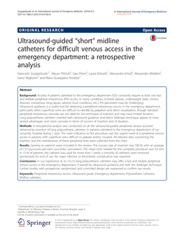 Ultrasound-Guided “Short” Midline Catheters for Difficult Venous Access