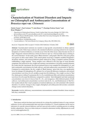 Characterization of Nutrient Disorders and Impacts on Chlorophyll and Anthocyanin Concentration of Brassica Rapa Var