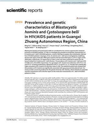 Prevalence and Genetic Characteristics of Blastocystis Hominis and Cystoisospora Belli in HIV/AIDS Patients in Guangxi Zhuang Au