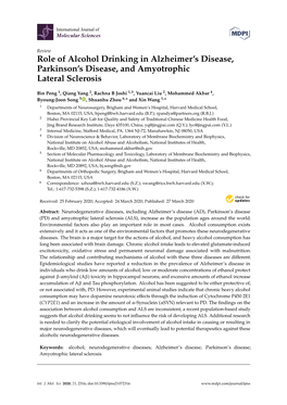 Role of Alcohol Drinking in Alzheimer's Disease, Parkinson's