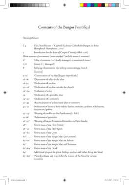 Contents of the Bangor Pontifical