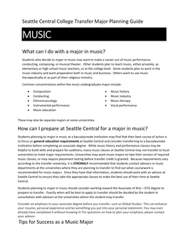 Seattle Central College Transfer Major Planning Guide MUSIC