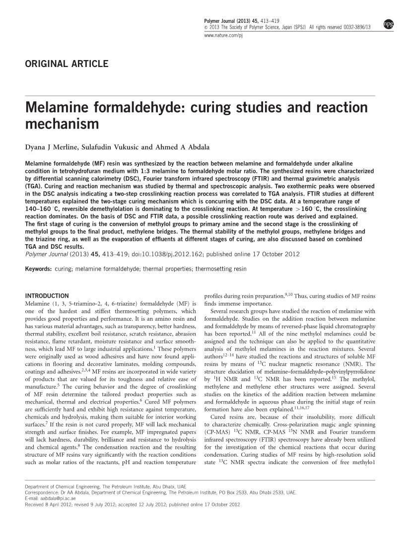 Melamine Formaldehyde: Curing Studies and Reaction Mechanism