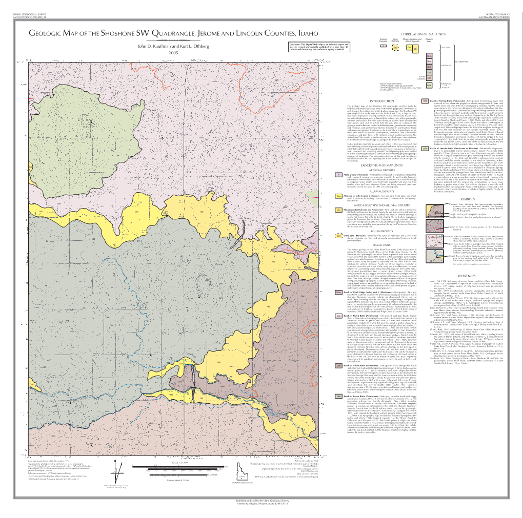 Geologic Map of the Shoshone SW Quadrangle, Jerome and Lincoln