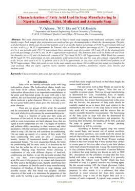 Characterization of Fatty Acid Used in Soap Manufacturing in Nigeria