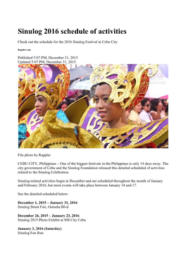 Sinulog 2016 Schedule of Activities