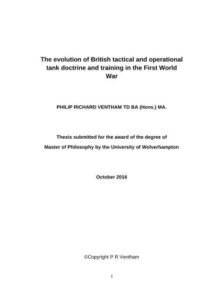 The Evolution of British Tactical and Operational Tank Doctrine and Training in the First World War