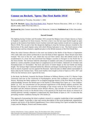 Connor on Beckett, 'Ypres: the First Battle 1914'