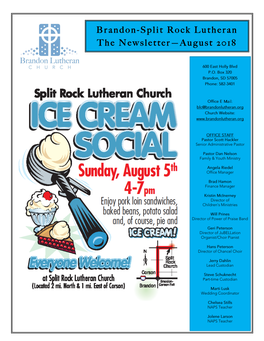 Brandon-Split Rock Lutheran the Newsletter—August 2018