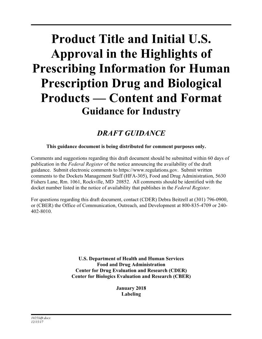 Product Title and Initial U.S. Approval in the Highlights of Prescribing