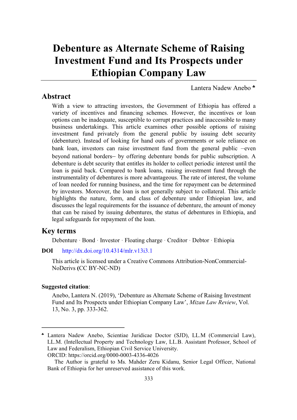 Debenture As Alternate Scheme of Raising Investment Fund and Its Prospects Under Ethiopian Company Law