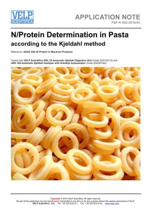 N/Protein Determination in Pasta According to the Kjeldahl Method