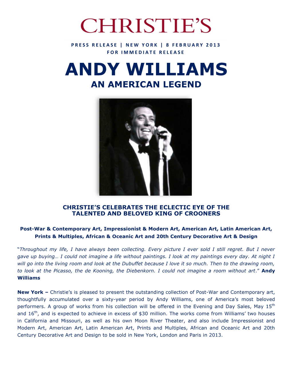 Andy Williams an American Legend