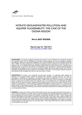 Nitrate Groundwater Pollution and Aquifer Vulnerability: the Case of the Osona Region